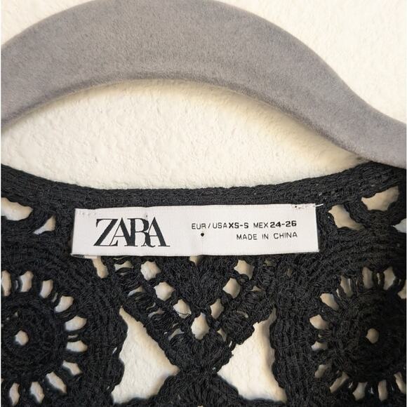 Zara Black Macrame Knit Crochet Cardigan Coat Long Sleeve Jacket, size XS-S - Picture 3 of 9